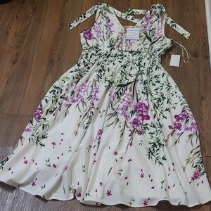 MELONIE Women's Cream Midi Dress with Pink Floral Print new  zise 14.